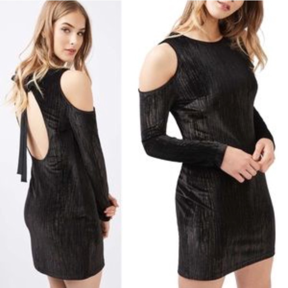 Topshop Black Velvet Backless Cold Shoulder Dress